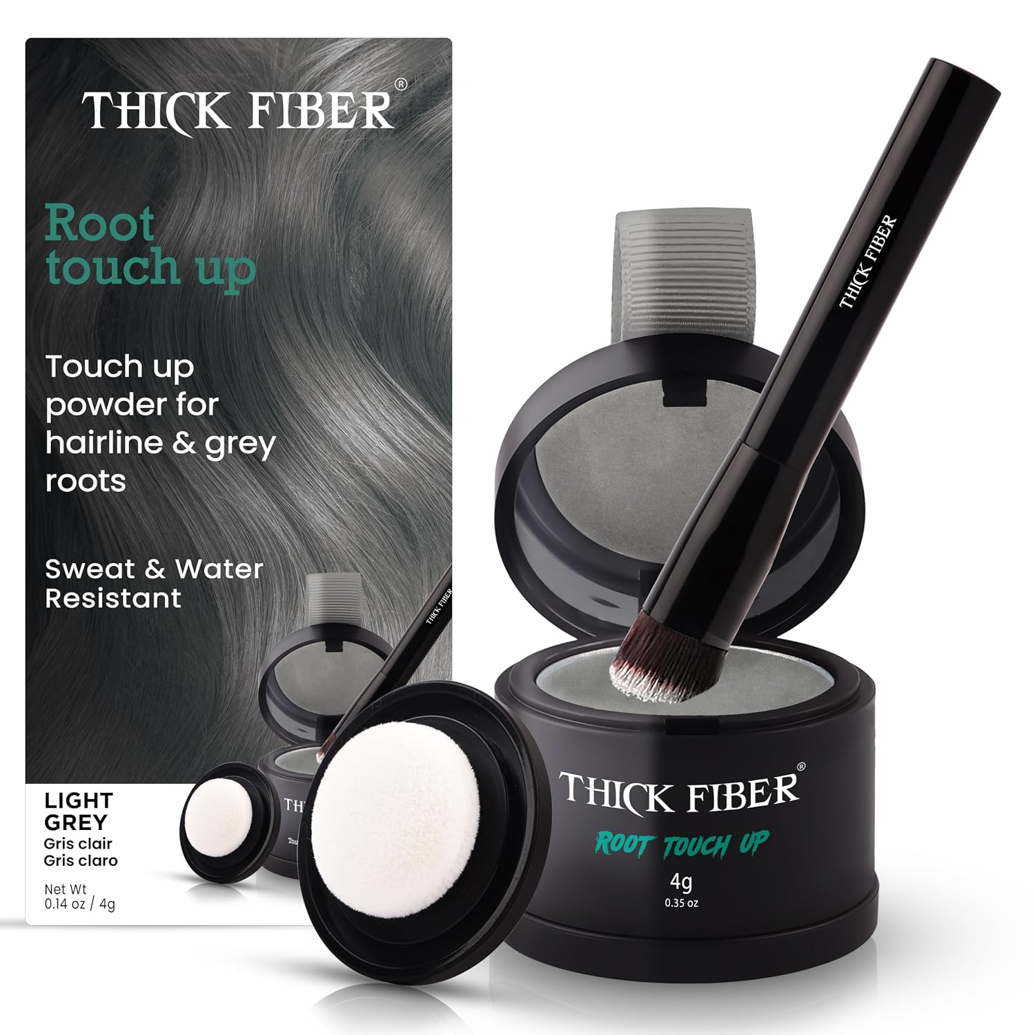 THICK FIBER Root Touch Up & Hairline Powder with Brush (Light Grey) 4g