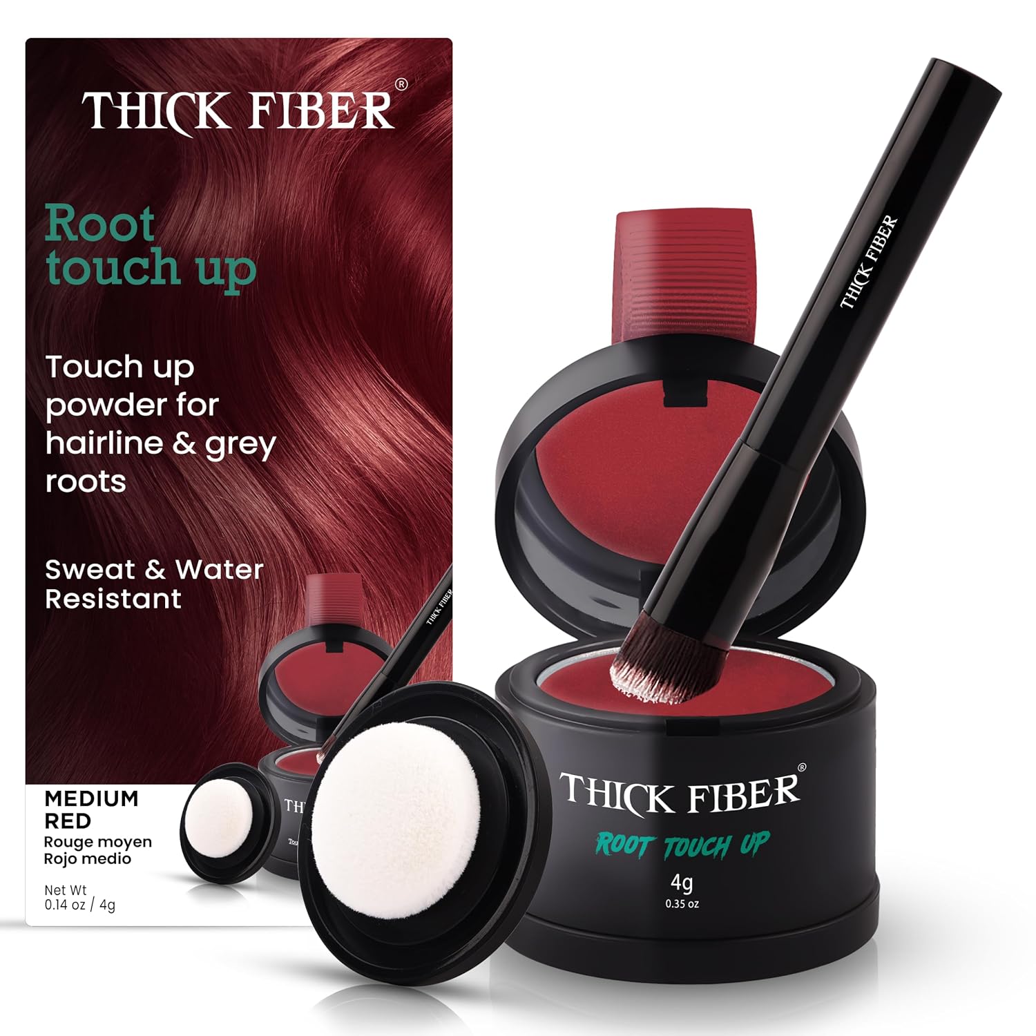 THICK FIBER Root Touch Up & Hairline Powder with Brush (Medium Red) 4g