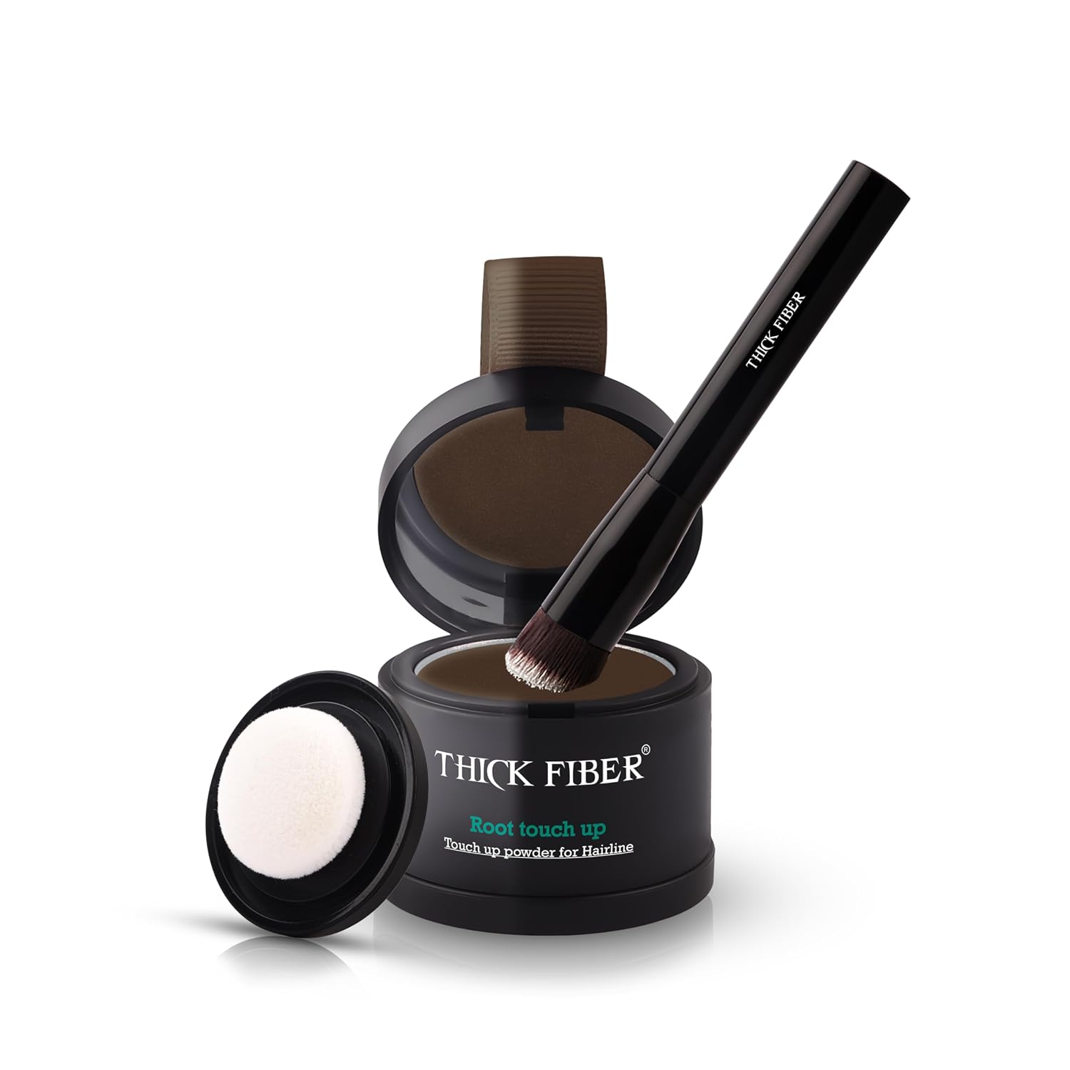 THICK FIBER Root Touch Up Powder - Water & Sweat Resistant Hair Loss Concealer Set for Thinning Hair Women, Includes Brush (Dark Brown)